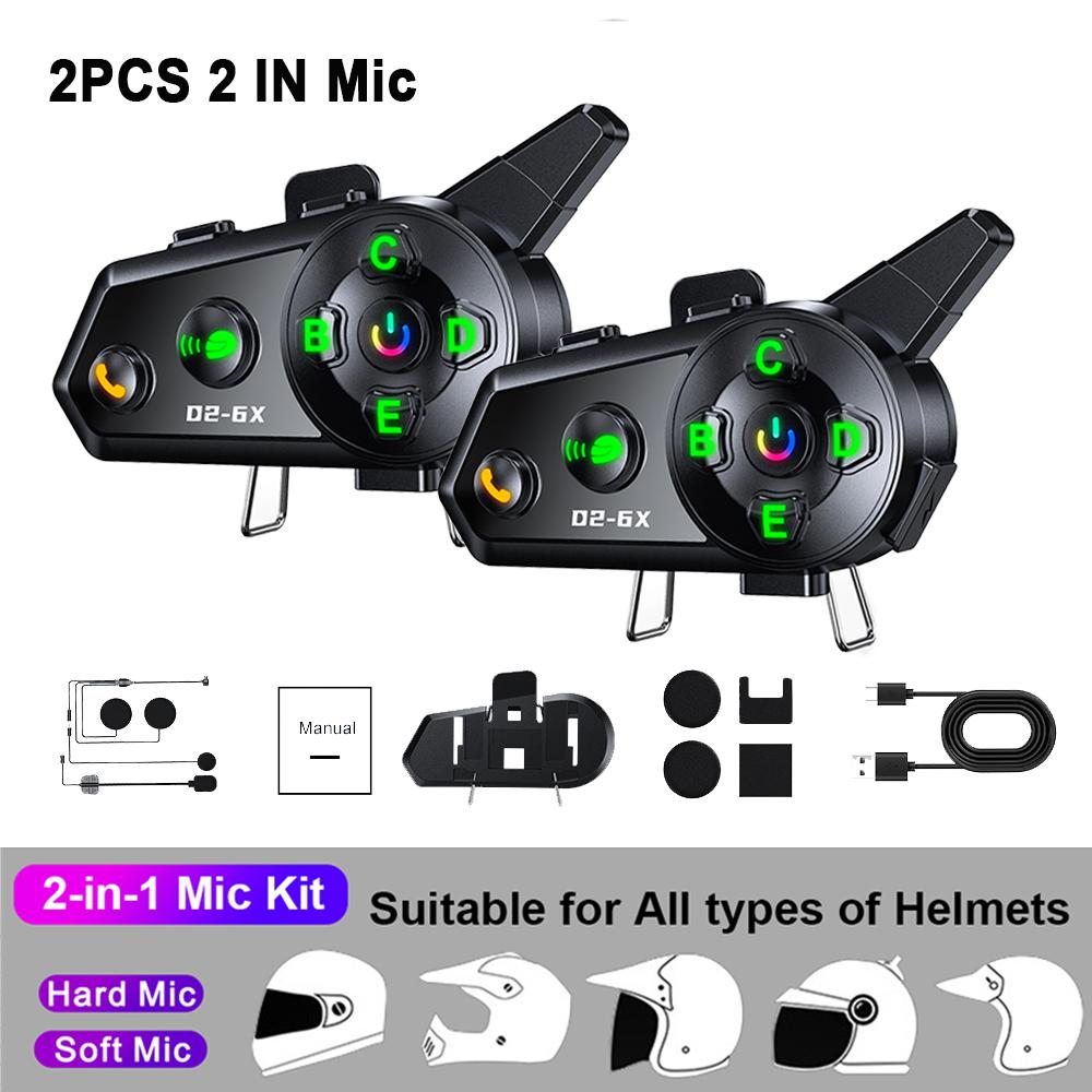 Kebidumei Motorcycle Helmet Bluetooth Intercom 1000M Distance Interphone Waterproof for 6 Riders Multi-Scene Mixing Music Share