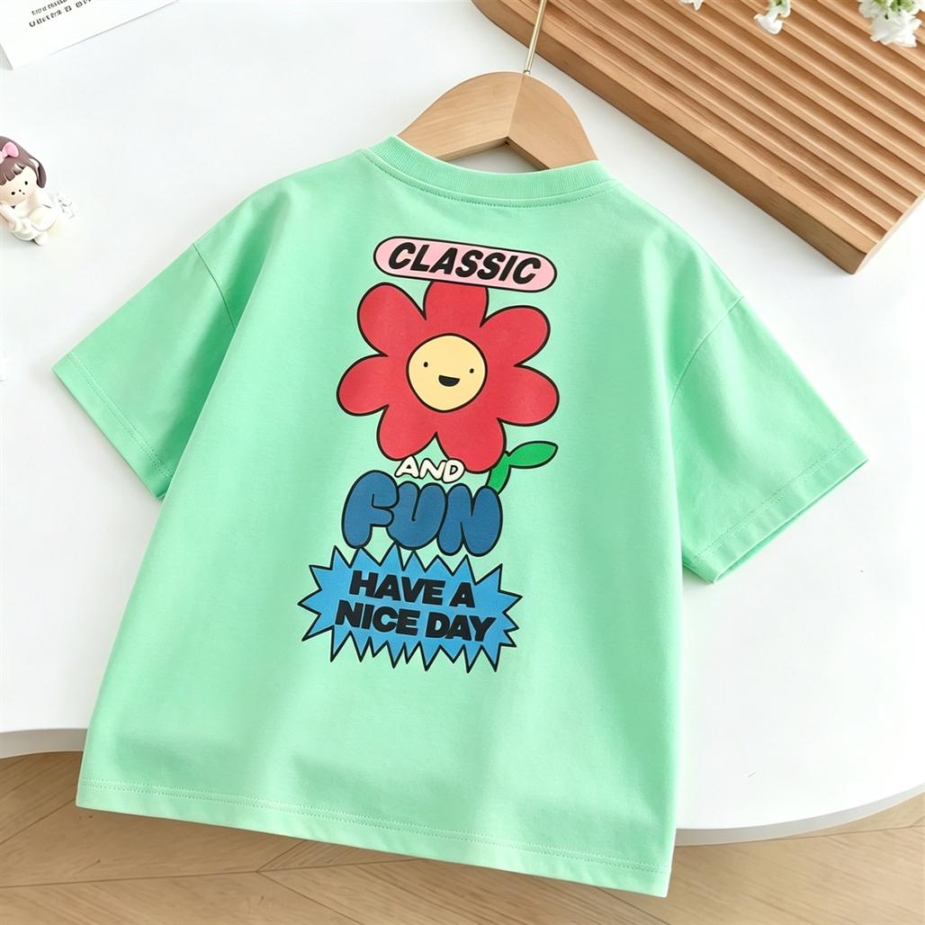 Round Neck Base Shirt Pure Cotton Clothes Short-sleevd Tshirt Boys Girls Round Neck Pullovers Children Summer Clothes 110