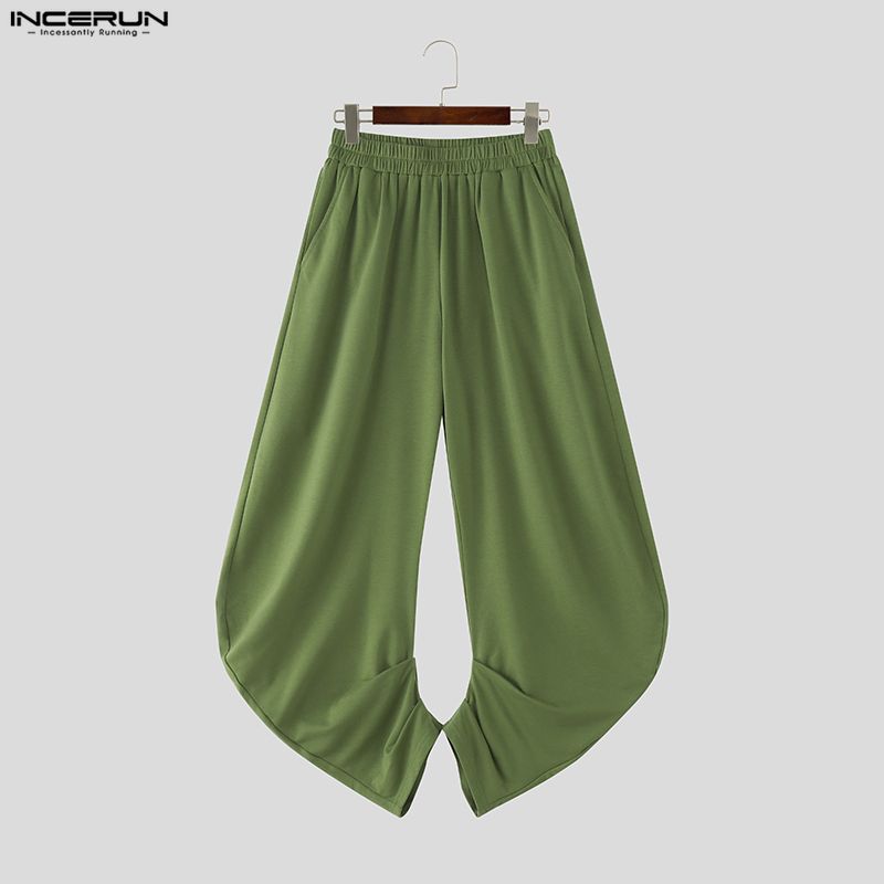 INCERUN Men Elastic Waist Casual Baggy Drop-crotch Pants Long Harem Trousers