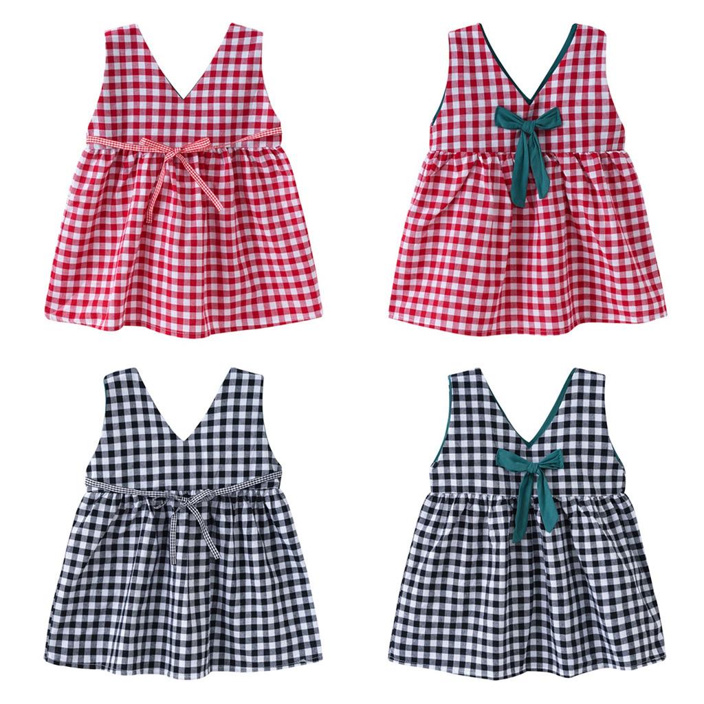 Girl Princess Dress With Bow And Plaid Suspender Dress