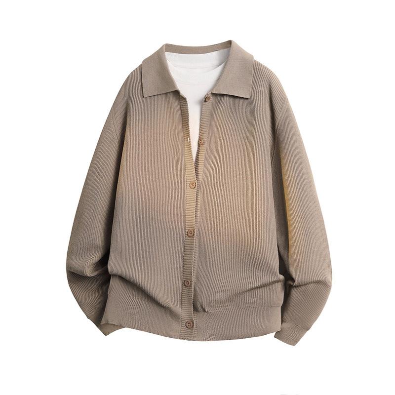 

Вязаная куртка-поло с отложным воротником для мужчин, весна и осень, минималистичная толстовка в корейском стиле для мужчин, повседневная куртка, куртка-свитер M хаки