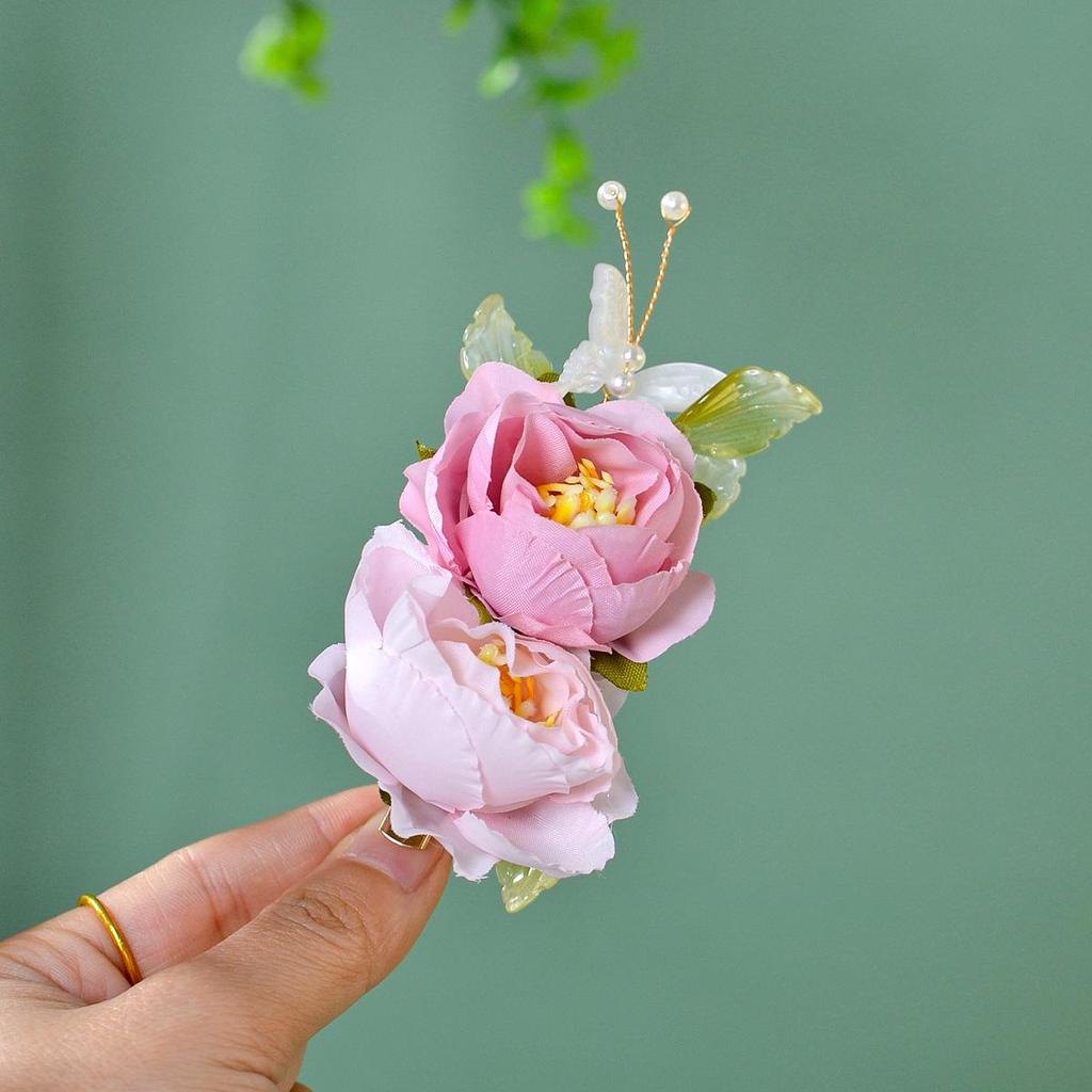 Hanfu Flower Hair Clip: Ancient Style Hairpin, Sweet Dopamine Floral Headwear for Yunnan Dai Dance.