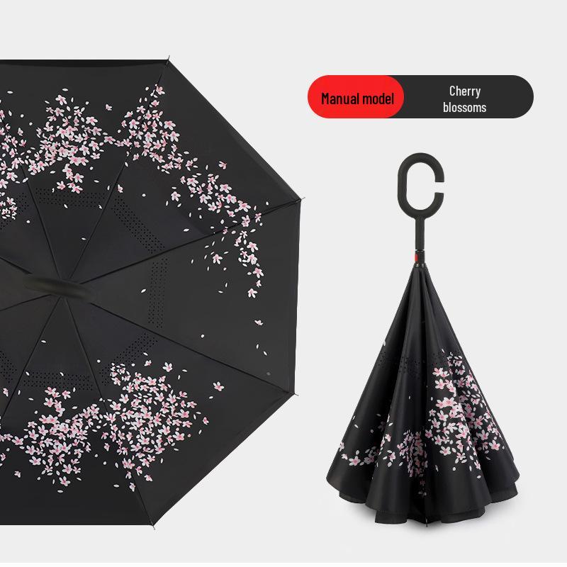 Custom Reverse Car Umbrella with Hands-Free C-Shaped Handle - Business Long Handle Umbrella with Logo Print for Men