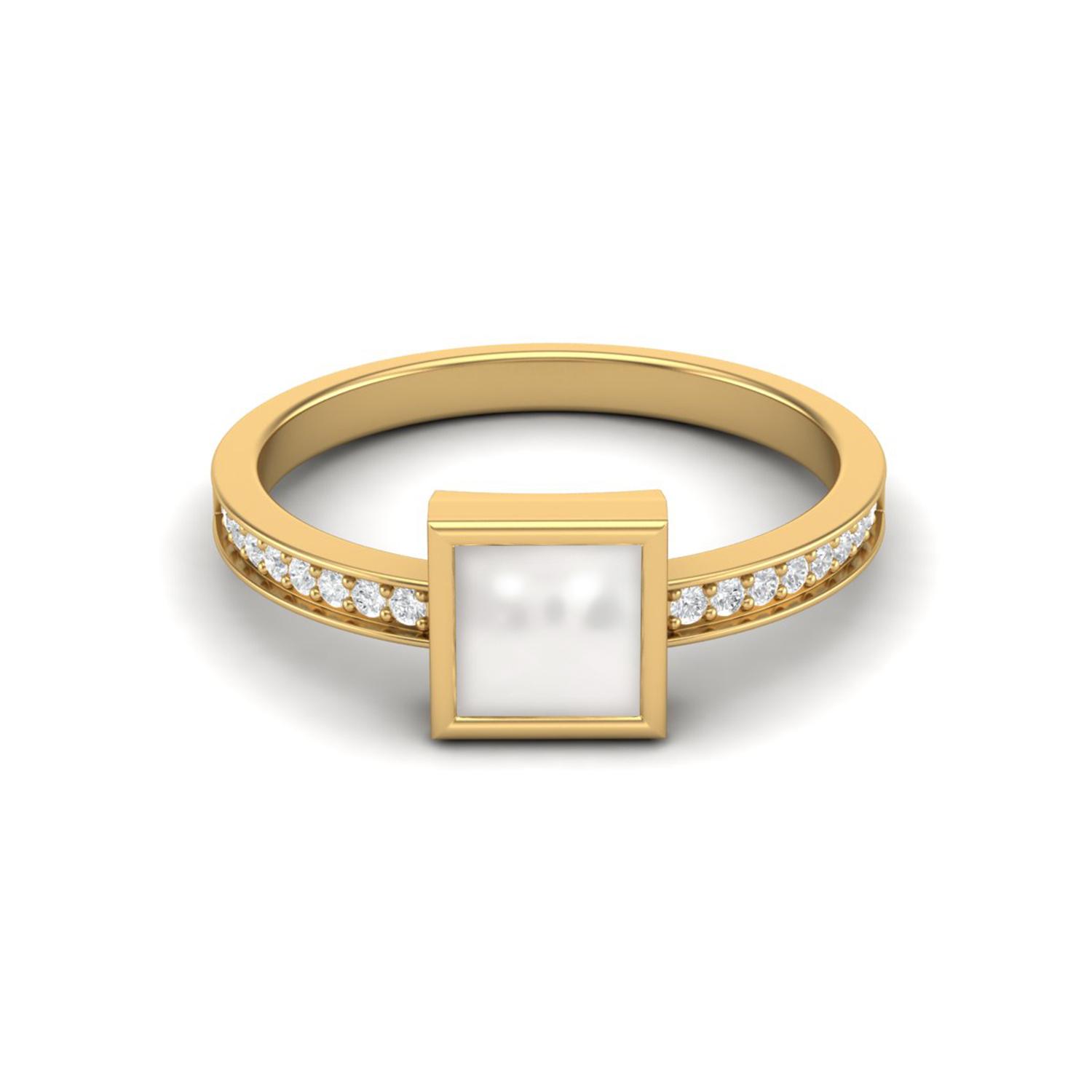 925 Sterling Silver Gold Vermeil 5MM Square  Pearl Engagement Women Ring 6 жёлтый