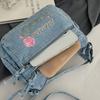 Jeansowa Haftowana Torba na Ramię Damska Torebka Miejska Torba Crossbody