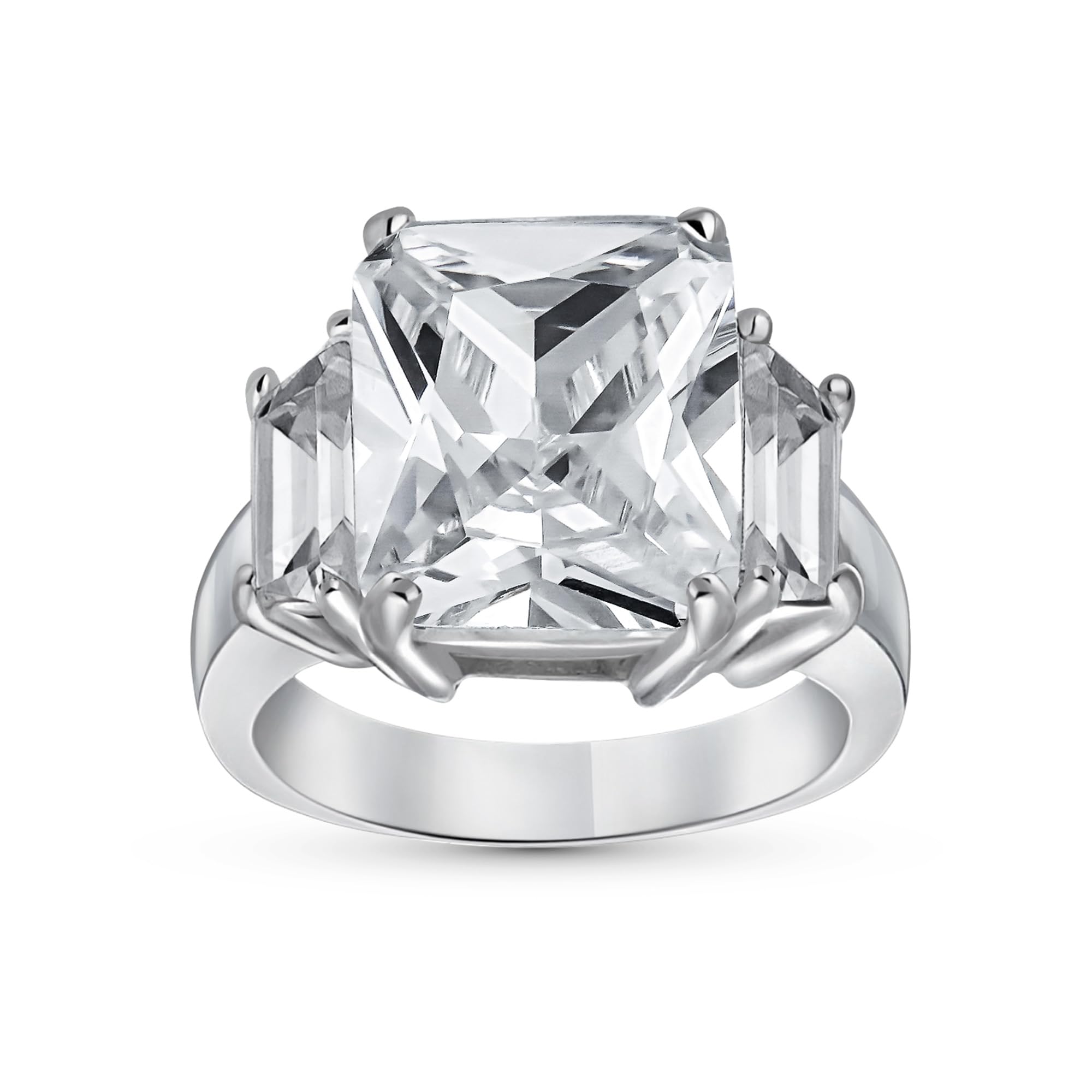 

Art Deco Style Sterling Silver 8CTW AAA CZ Rectangle Emerald Cut Cocktail Statement Engagement Ring for Women Cubic Zirconia Baguette Side Stone .925