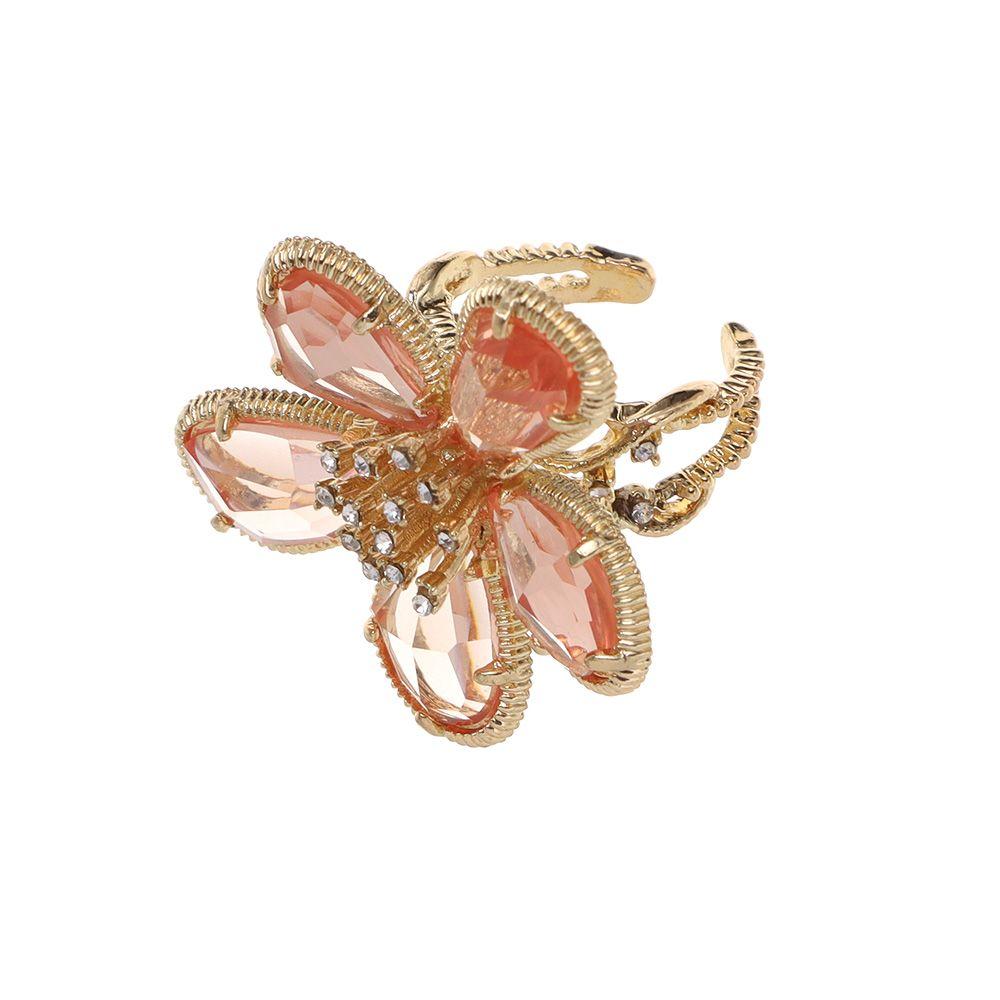 Single Women Girl Exaggerated Open Adjustable Fairy Ring Big Flower Crystal Ring Rhinestone Flower