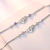 925 Sterling Silver Fashion White and Purple AAA Zircon Heart Bracelet Gift Jewelry