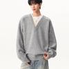 Men's Retro V-Neck Knit Sweater - Two-Piece Look, Lazy Style Pullover for Autumn/Winter, Loose Long Sleeve Polo.