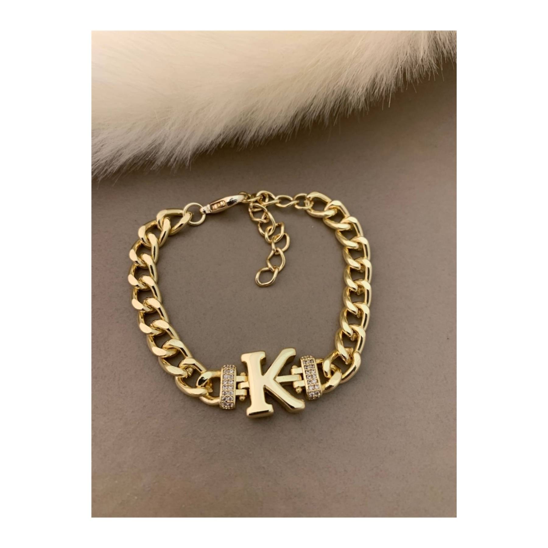 

K Letter Thick Chain Bracelet With Zircon Stone