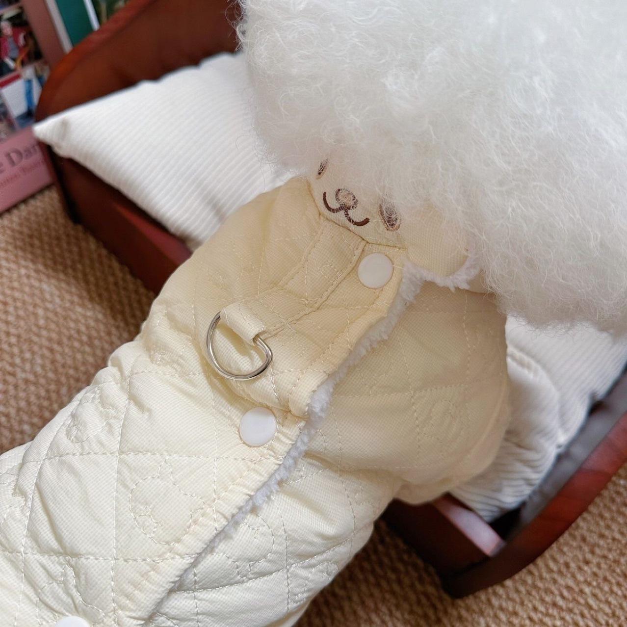 Cozy Autumn/Winter Dog Coat: Cotton Bichon Apparel with Traction Ring.