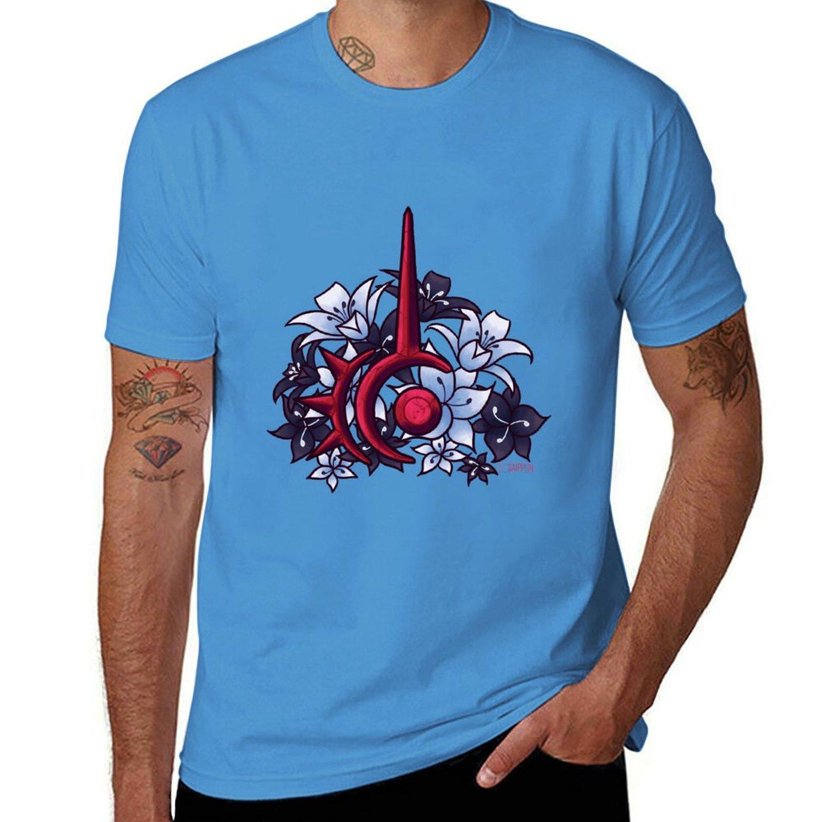 FFXIV Red Mage Job Symbol with Flowers Tshirt sports fans quick drying vintage clothes anime clothes Mens tshirt S