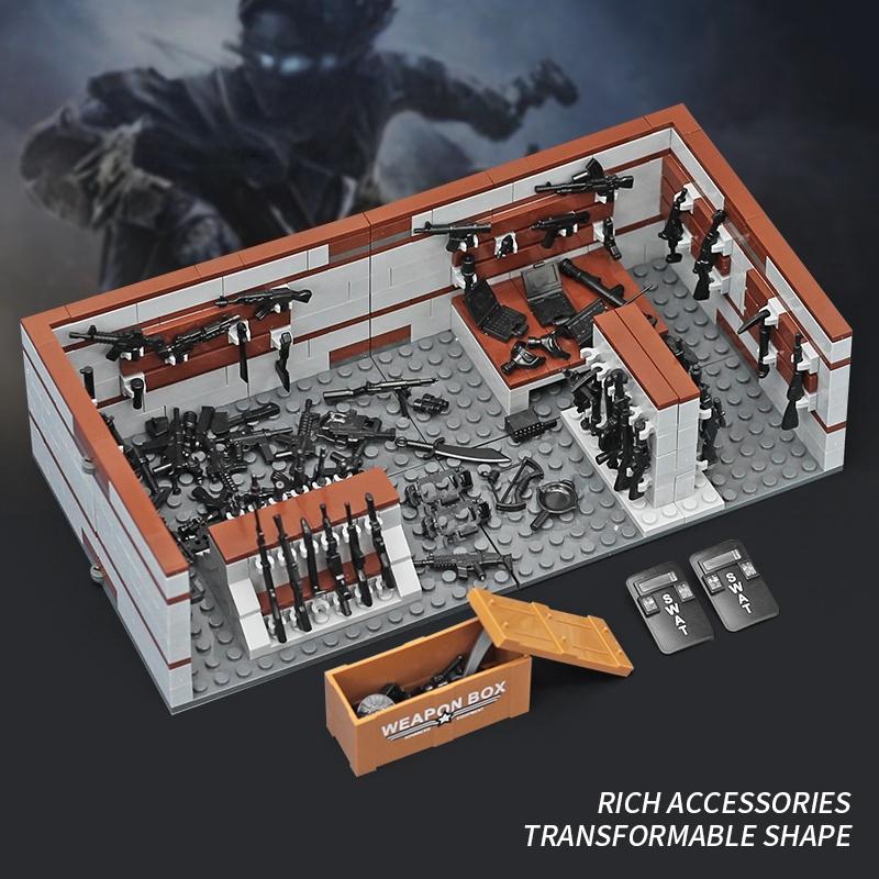 Militärische verwandelbare Waffenkammer Bausteine Spielzeug MOC Waffenkammer Blöcke Waffen Waffen Zubehör Konstruktionsspielzeug für Jungen Geschenke