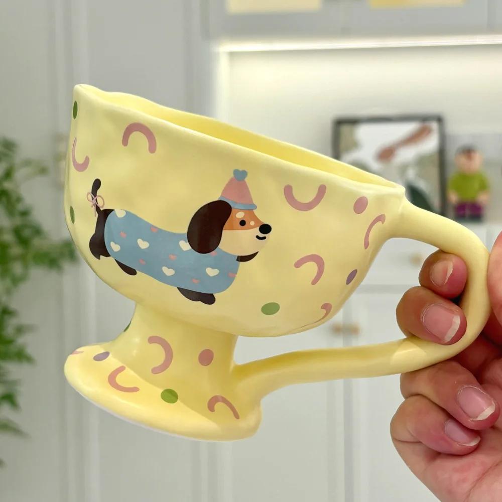 

Korean cartoon ceramic cup milk breakfast coffee high foot water cup cute beautiful creative mug gift 320ml жёлтый