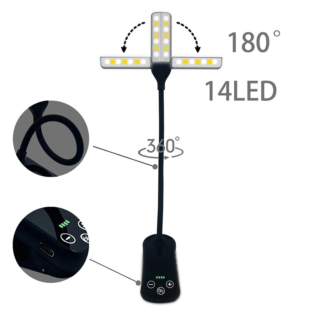 Charging Light Three-Button Touch Clip Book Lamp Rechargeable Adjust Brightness 14 LED for Travel Bedroom Reading