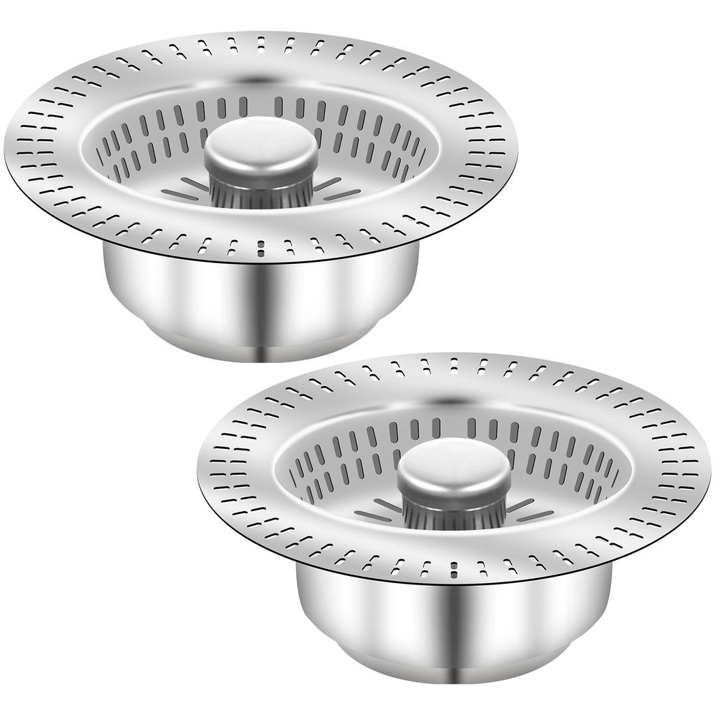 2Pcs Kitchen Sink Drain Strainer Pop Up Stopper Stainless Steel Washbasin Anti-Clogging Hair Food Catcher Basket Filter Plug