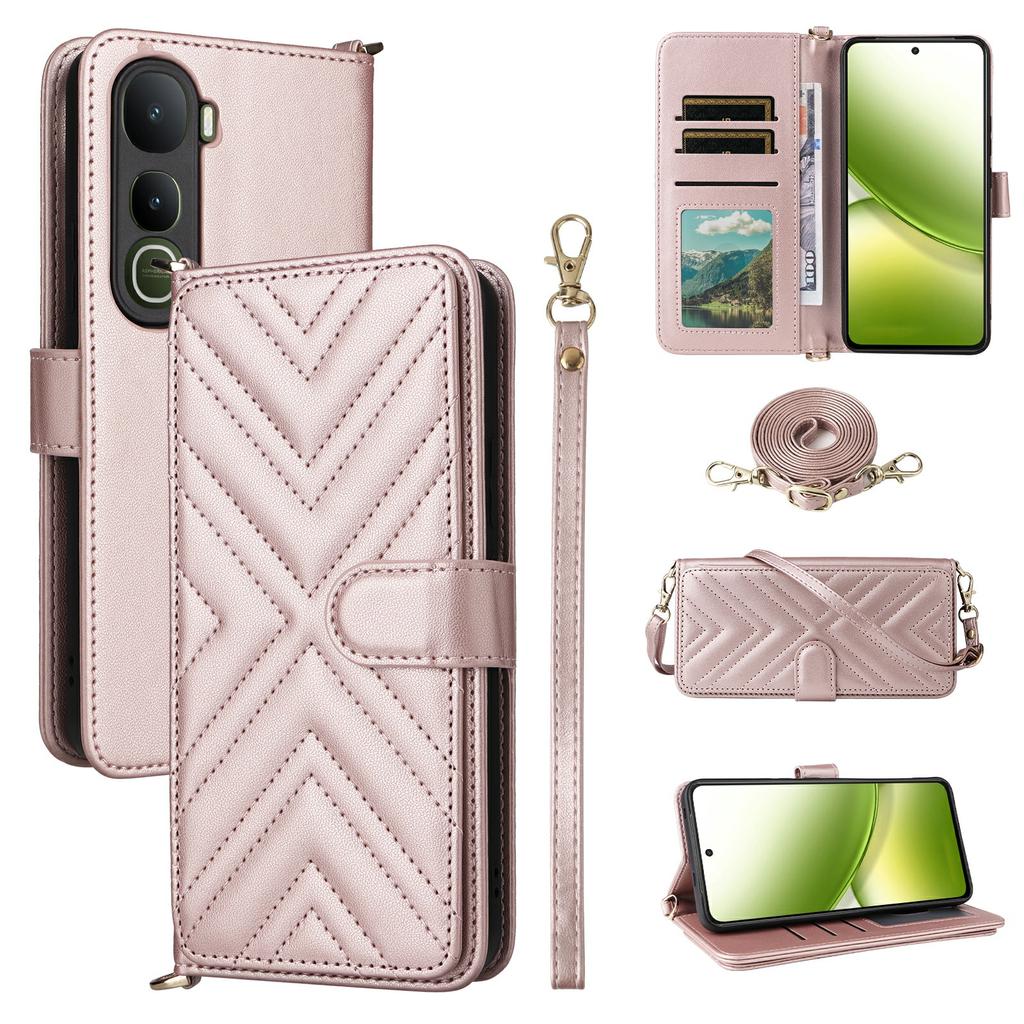 For Vivo Y400 4G/Y400 5G Case with Shoulder/Wrist Strap Leather Phone Cover Stand Wallet