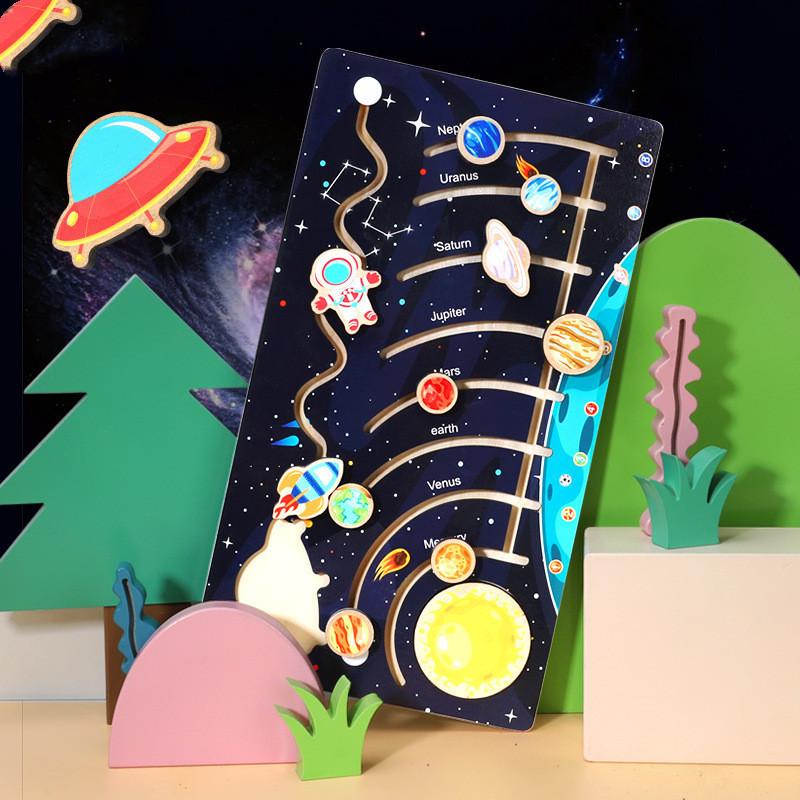 Wooden Solar System Puzzle: Children's Educational Toy with Eight Planet Matching Board