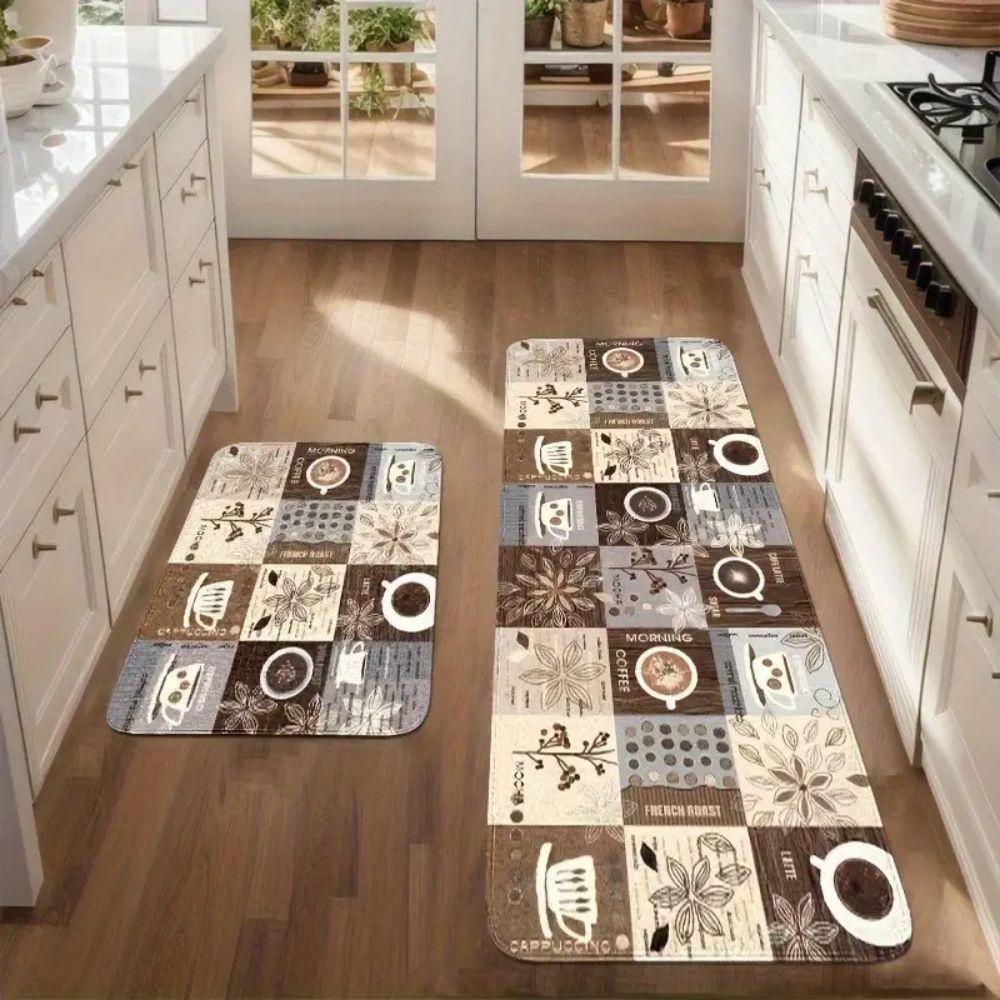 VIKAMA 1/2pc Modern Kitchen Carpet Set, Home Decor, Food Decoration Pattern, Suitable For Festival Decor, Soft And Absorbent