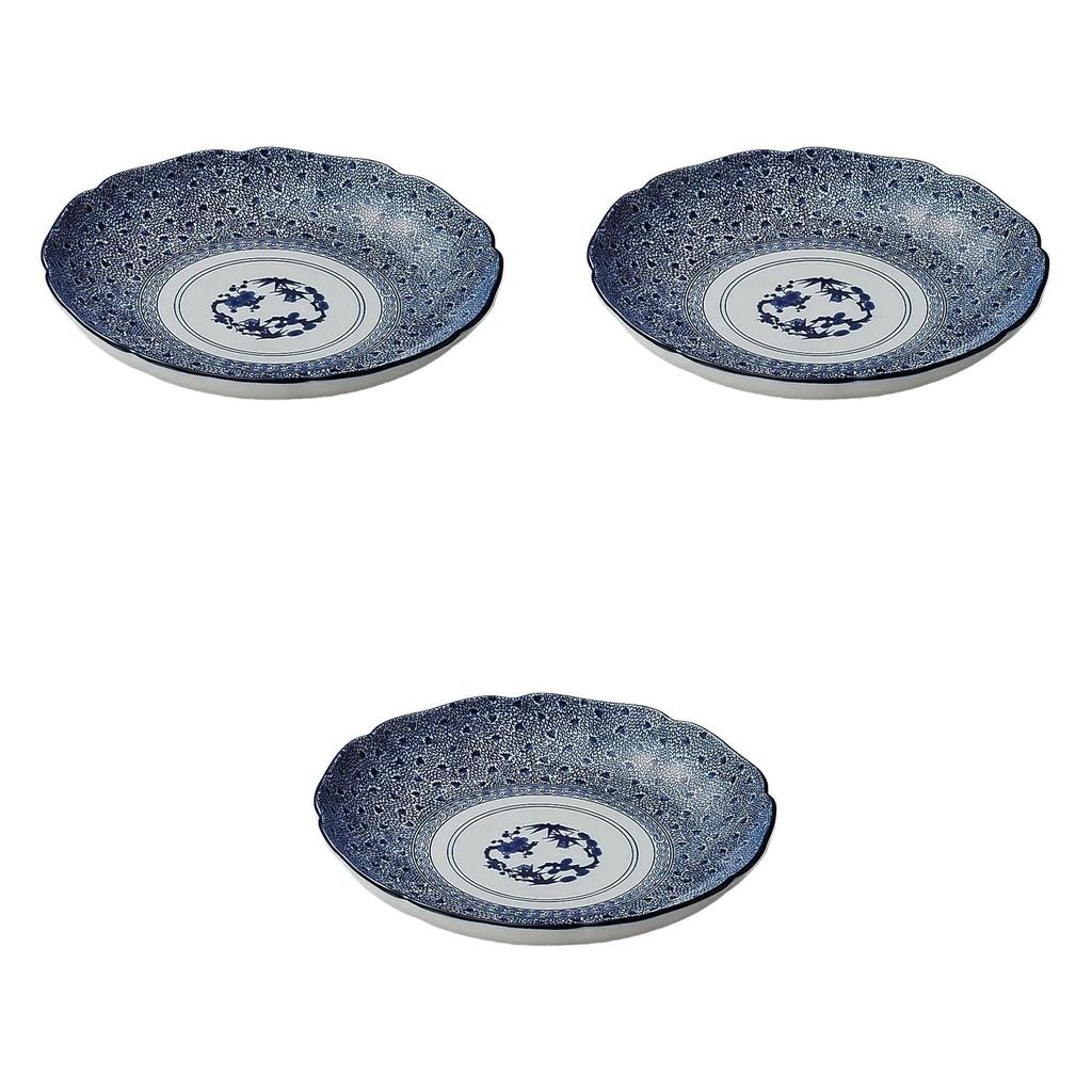 Set of 3 small antique dyed pine bamboo plum pasta plates x Noodle plate Setomonohonpo [22.5 3.5 cm]