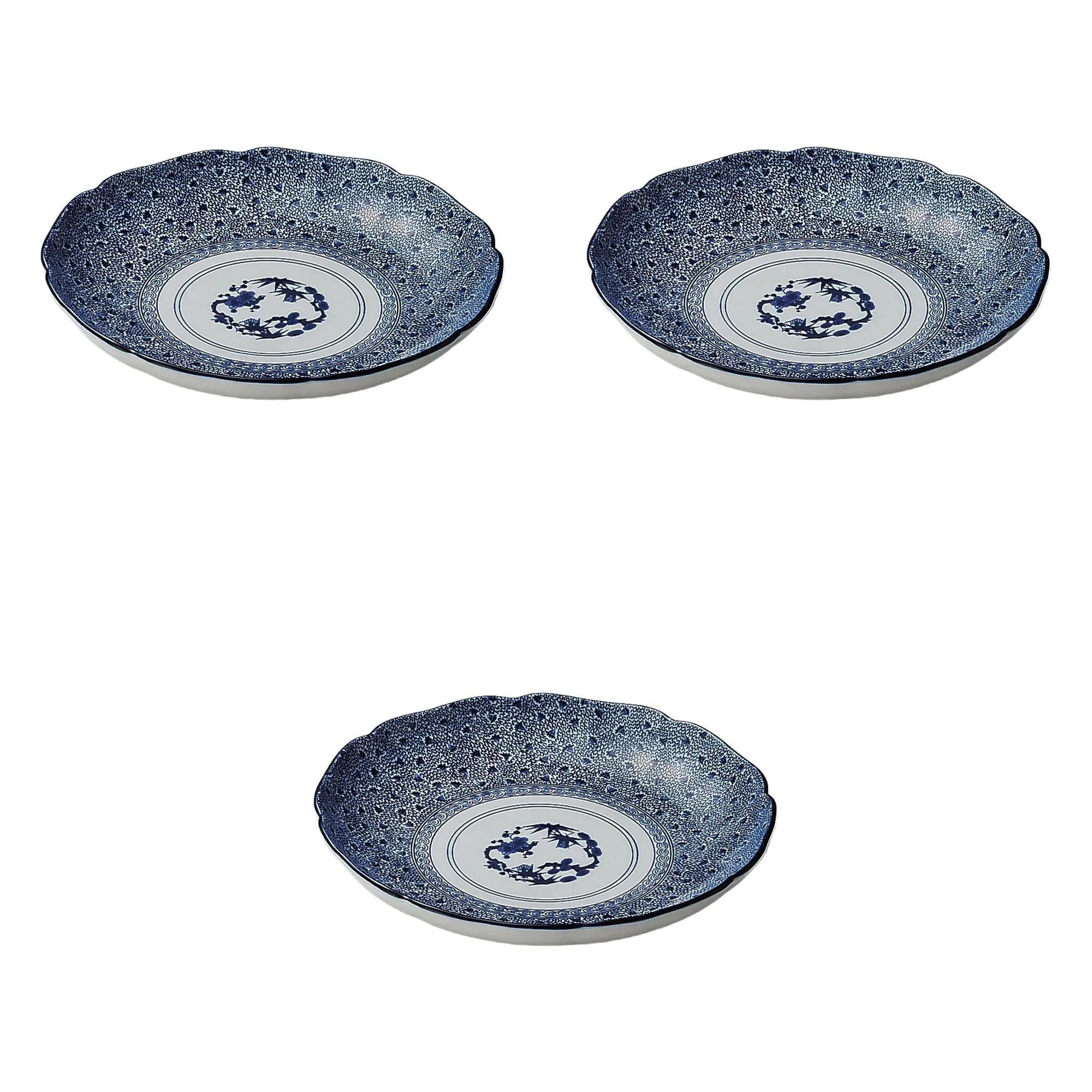 

Set of 3 small antique dyed pine bamboo plum pasta plates x Noodle plate Setomonohonpo [22.5 3.5 cm]