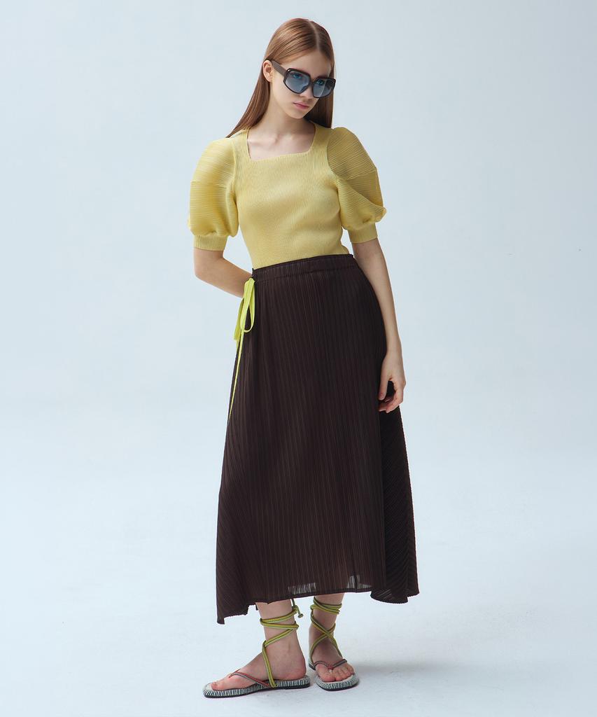 Waiowai Color Strap Pleated Long Skirt_2 Colors