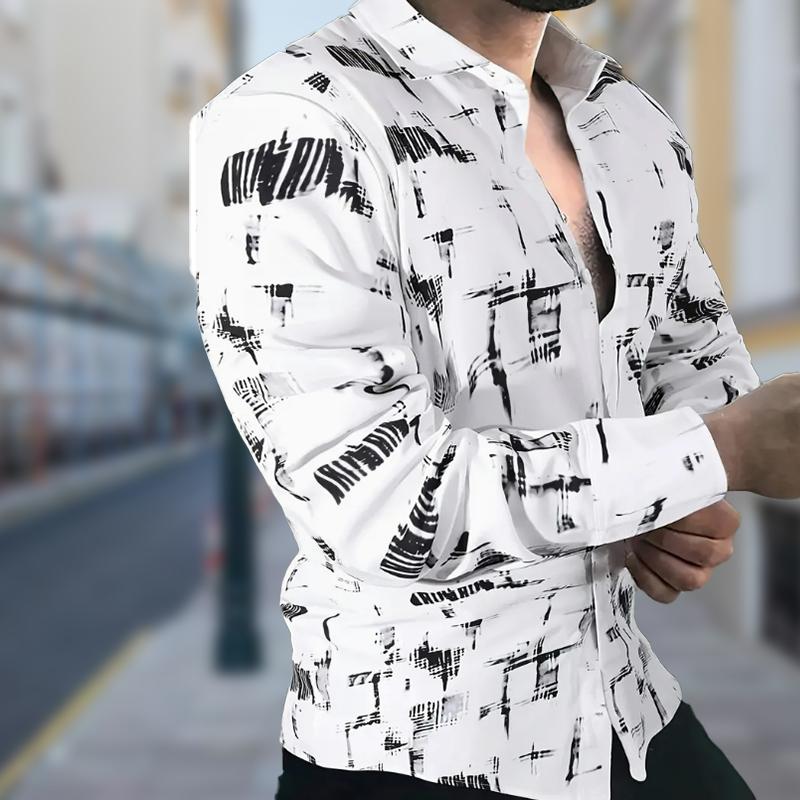 

Мужские черные рубашки с длинным рукавом и принтом штрих-кода, повседневные кардиганы, новые праздничные модные рубашки с пуговицами XS белый