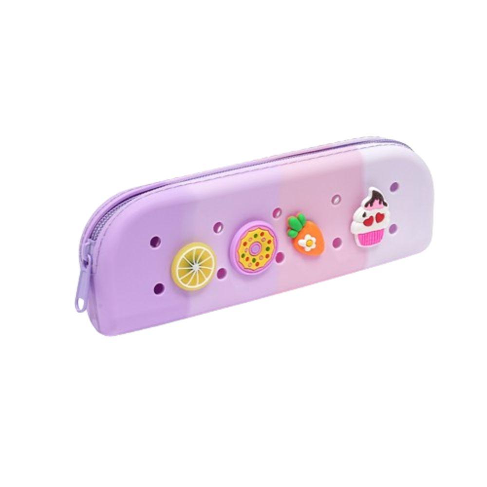 

High Capacity Cartoon Pattern Pen Bag Handmade Silicone Pencil Case Student Stationery светло-фиолетовый