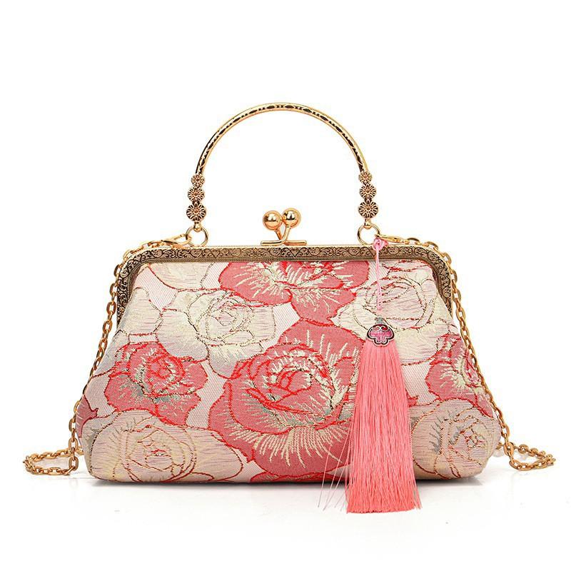 National Style Bag Female Jacquard Fabric Celebrity Clip Niche Evening Wear Handbag Chain Cross-body