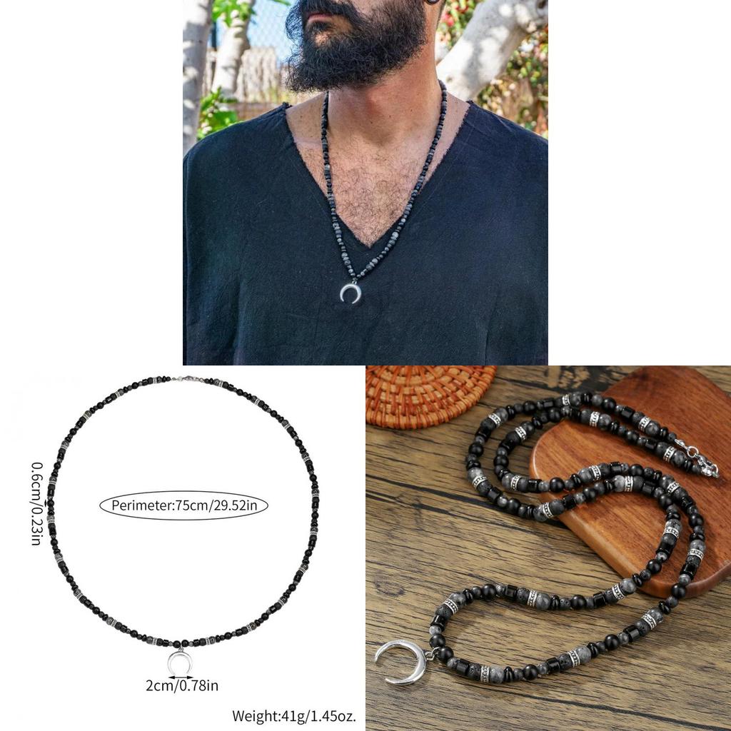 Collier pendentif lune vintage à motif géométrique pour hommes et femmes