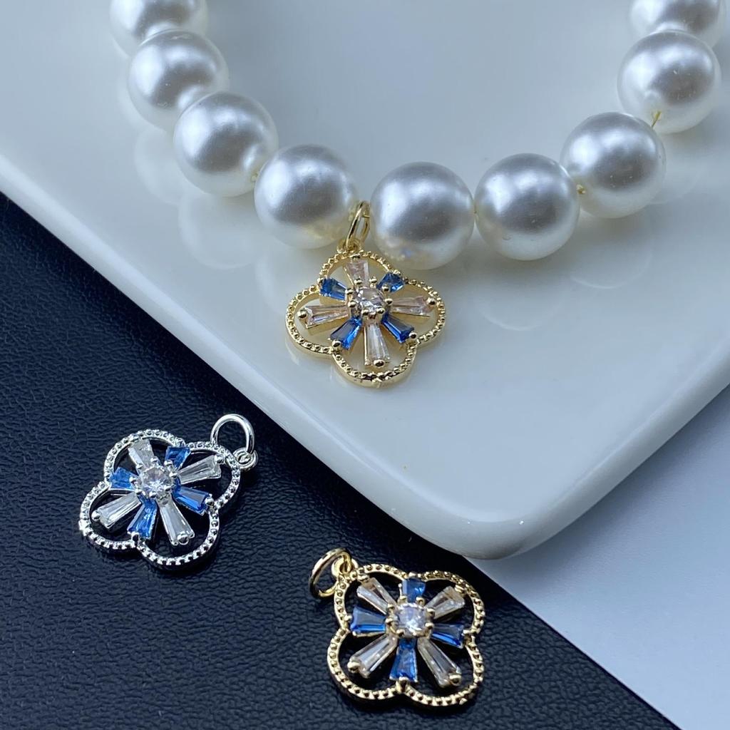 2025 New Minimalist French Full Diamond Four-Leaf Clover Handmade Crystal DIY Jewelry Accessories