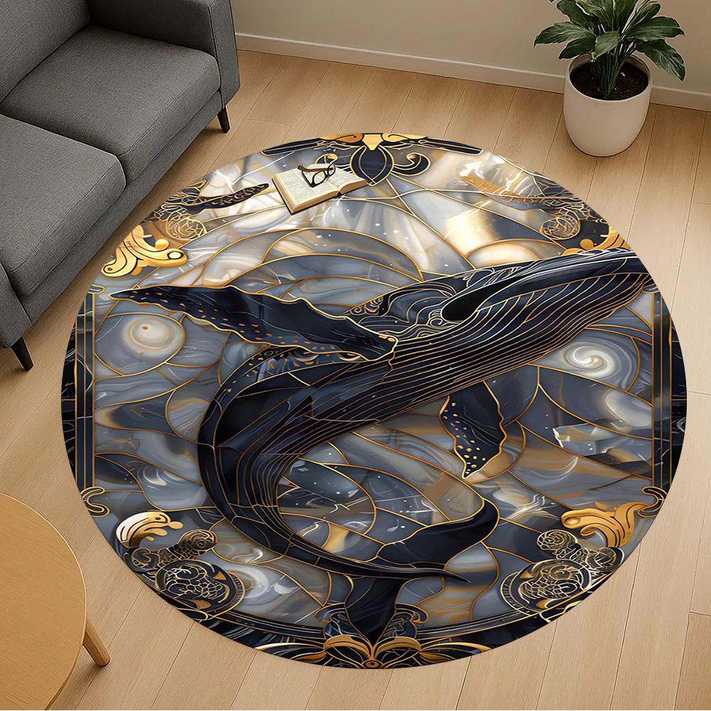 1PC Whale, Art Nouveau, Marine Life Round Chair mat Area Rug - Non-Slip, Floor Mat for Office, Bedroom, home decor Christmas Gift c0528133