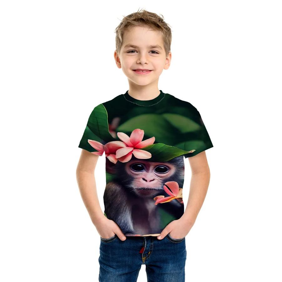 Children's Clothing T-Shirts for Boys Short Sleeve Boy Child Tee Shirt Girl Top 3D Monkey Print Funny Casual Kids Summer Clothes