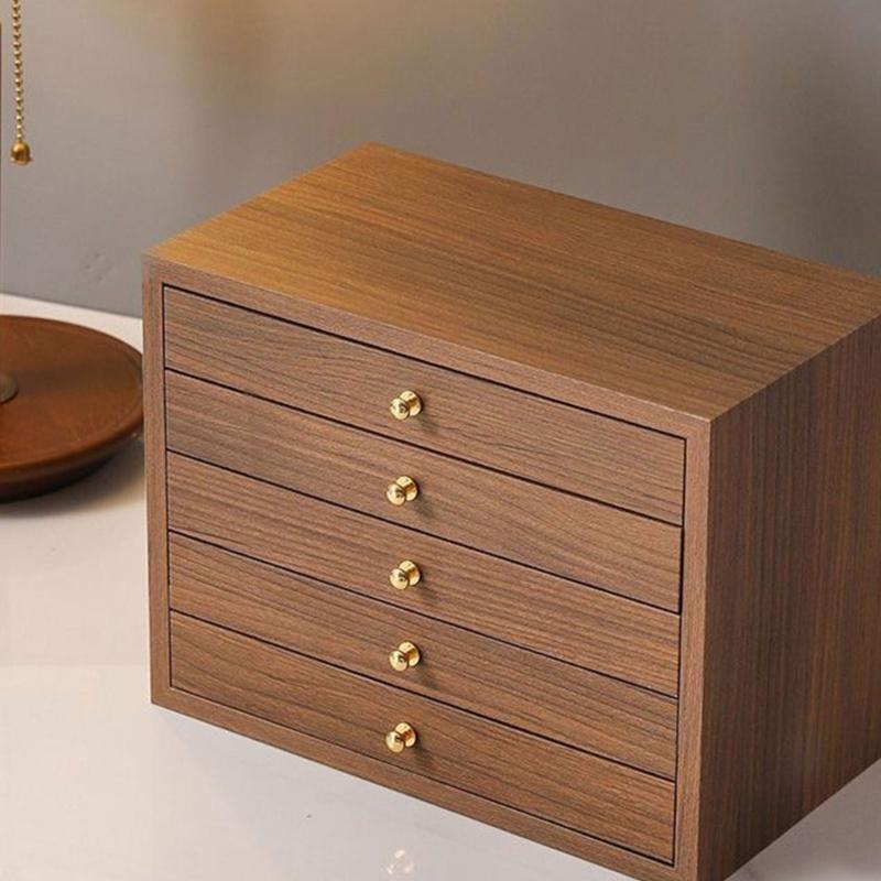 Wood Jewelry Storage Box with Sectioned Compartment Trays and Pull-Out Drawers for Vanity Storage and Tabletop Display