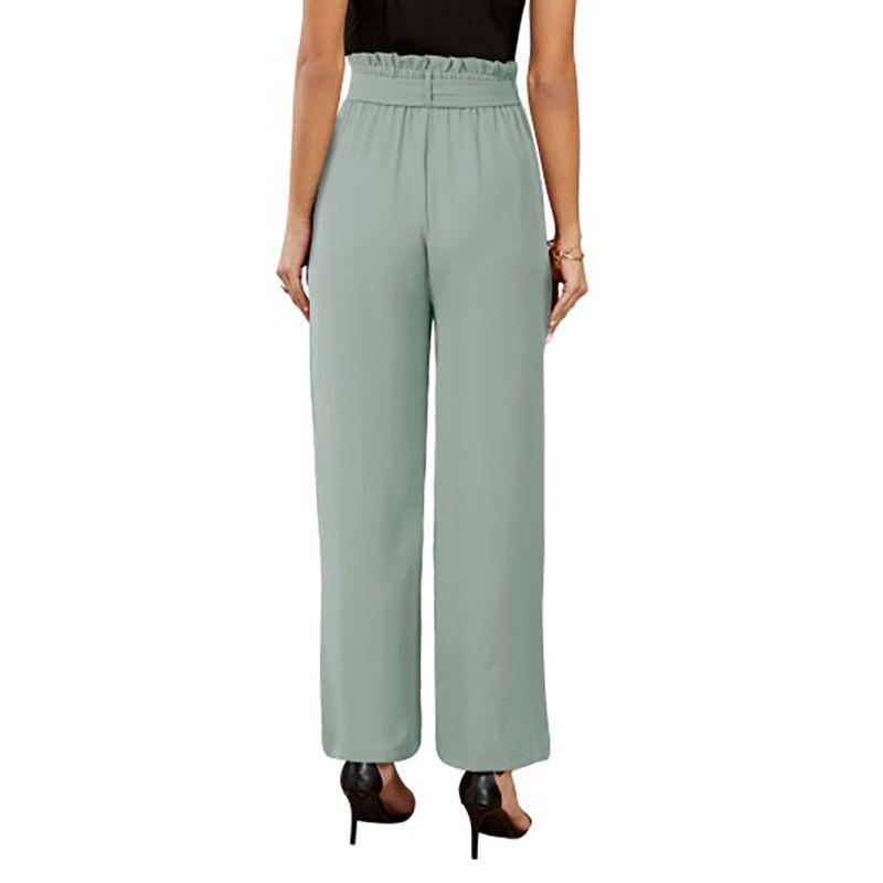 Mujer Pantalones de cintura alta Pantalones Palazzo Cinturón Pierna ancha Pantalones  largos con bolsillo Color sólido comprar a buen precio — entrega gratuita,  reseñas reales con fotos — Joom