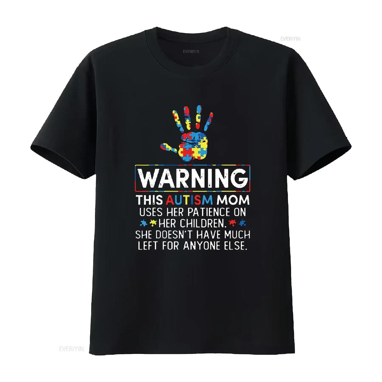 

Warning This Autism Awareness Mom Uses Patience In T Shirt vintage Washed Slightly Casual Stylish Stretched designer clothes S чёрный