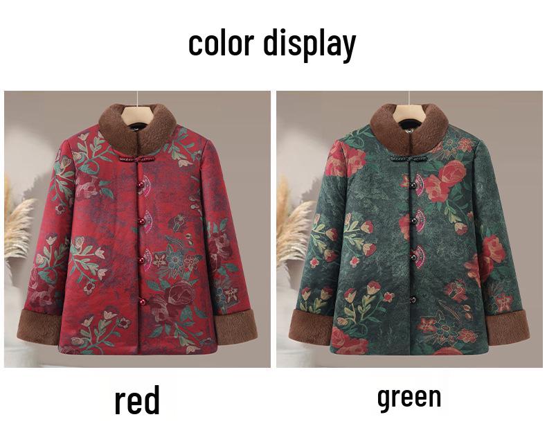 Stylish Fleece-Lined Cotton Jacket for Middle-aged and Elderly Women