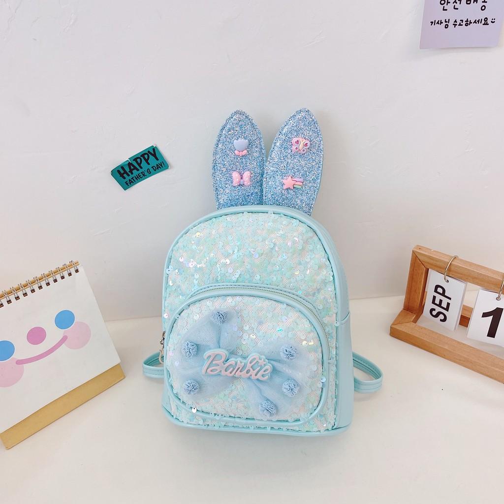 Rabbit Ear Letter Bow Sequin Childrens Backpack Zipper Design Layered Storage
