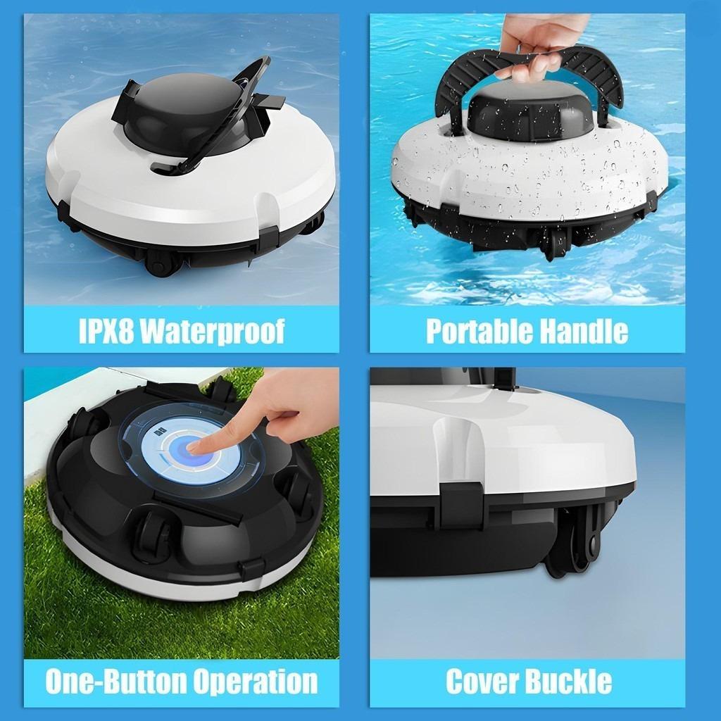 Cordless Pool Cleaner Robot IPX8 Waterproof Dual-Motor Strong Suction Self-Parking Automatic Pool Vacuum Cleaner