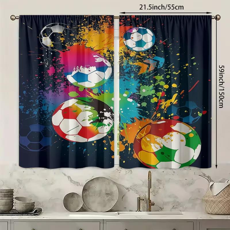 2 Pcs Colorful Football Print Curtains,suitable for Bedroom,living Room Kitchen Decoration,home Decoration,window Decoration