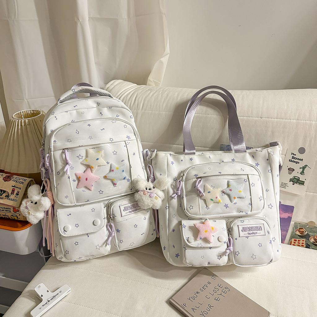 Schoolbag, Korean-style INS star print backpack, high-aesthetic sweet-style two-piece backpack for grades 1-1 for primary and secondary school