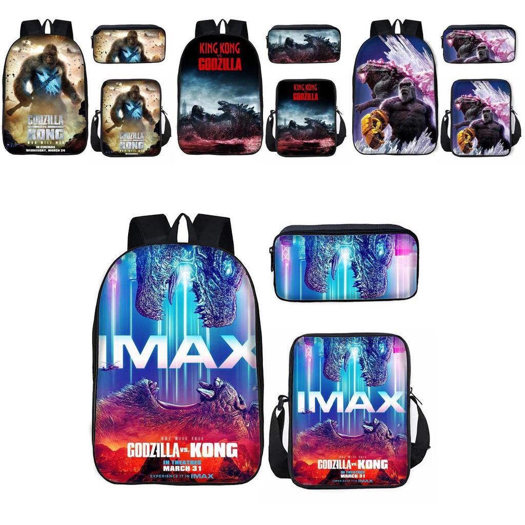 Set de Mochila Infantil Godzilla Vs Kong con Tejido Oxford Transpirable para Uso Escolar
