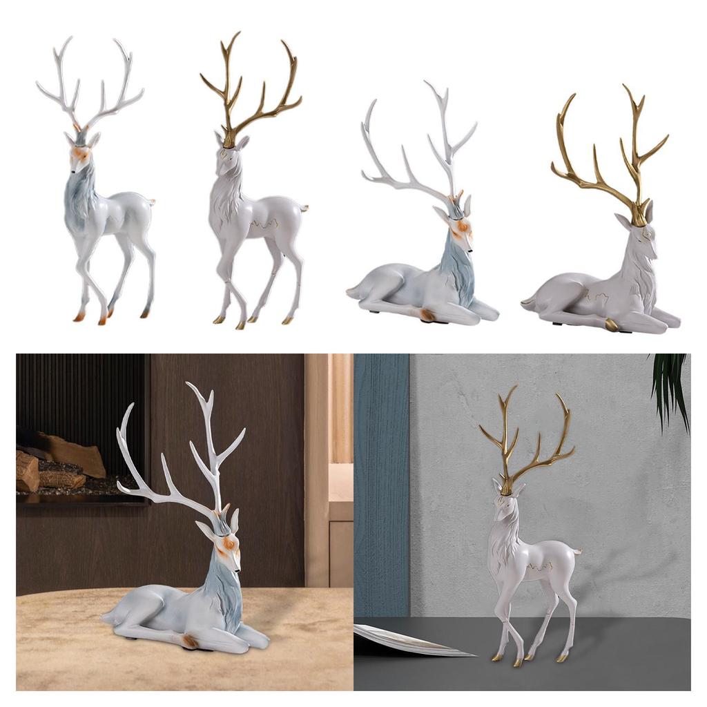 Elk Figurine Modern Resin Collectible Art Crafts Deer Statue Desktop Ornament for Bookshelf Fireplace Living Room Office Shelf
