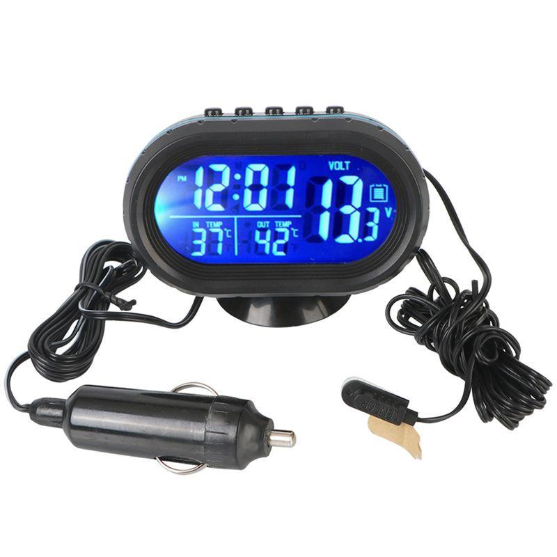 AA92-Interior Accessories 3 In 1 Car Voltmeter Thermometer Backlight LCD Digital Noctilucous Clock 12V/24V Car Electronic