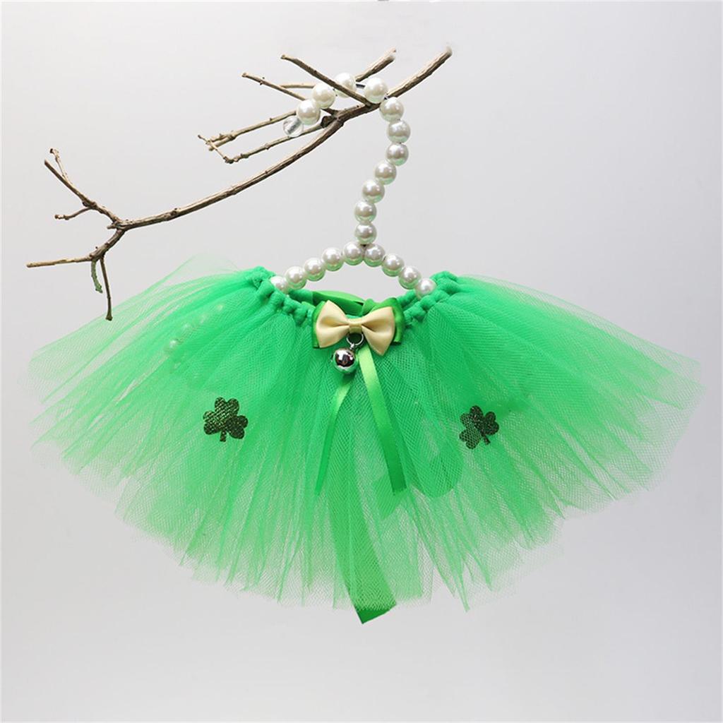 St. Patrick's Day Dog Ballet Skirt Lace Bow Headband Set