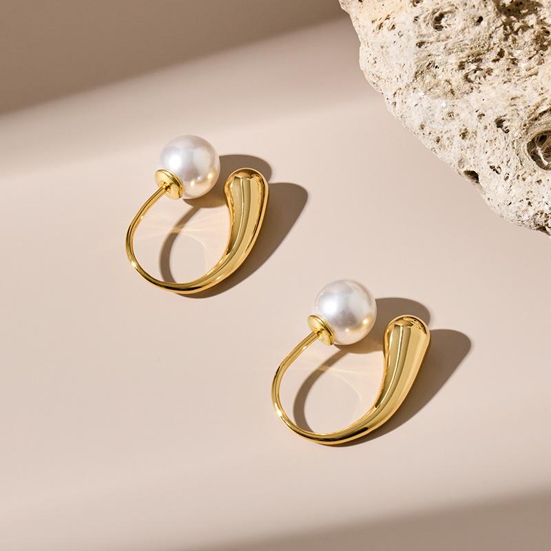 Elegant French Brass Gold-Plated Faux Pearl Detachable Ear Hook Earrings