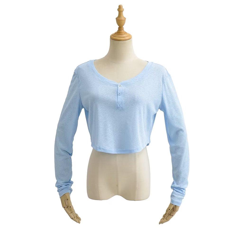 Trendy Women's High Waist Crop Top with Thin Long Sleeves - Summer Sunscreen Top