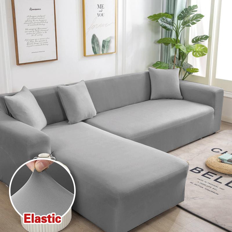 Solid Color Corner Sofa Cover Elastic Thin Fabric Sofa Covers for Living Room Pets L shape Sofa Need Order 2 pieces Slipcover