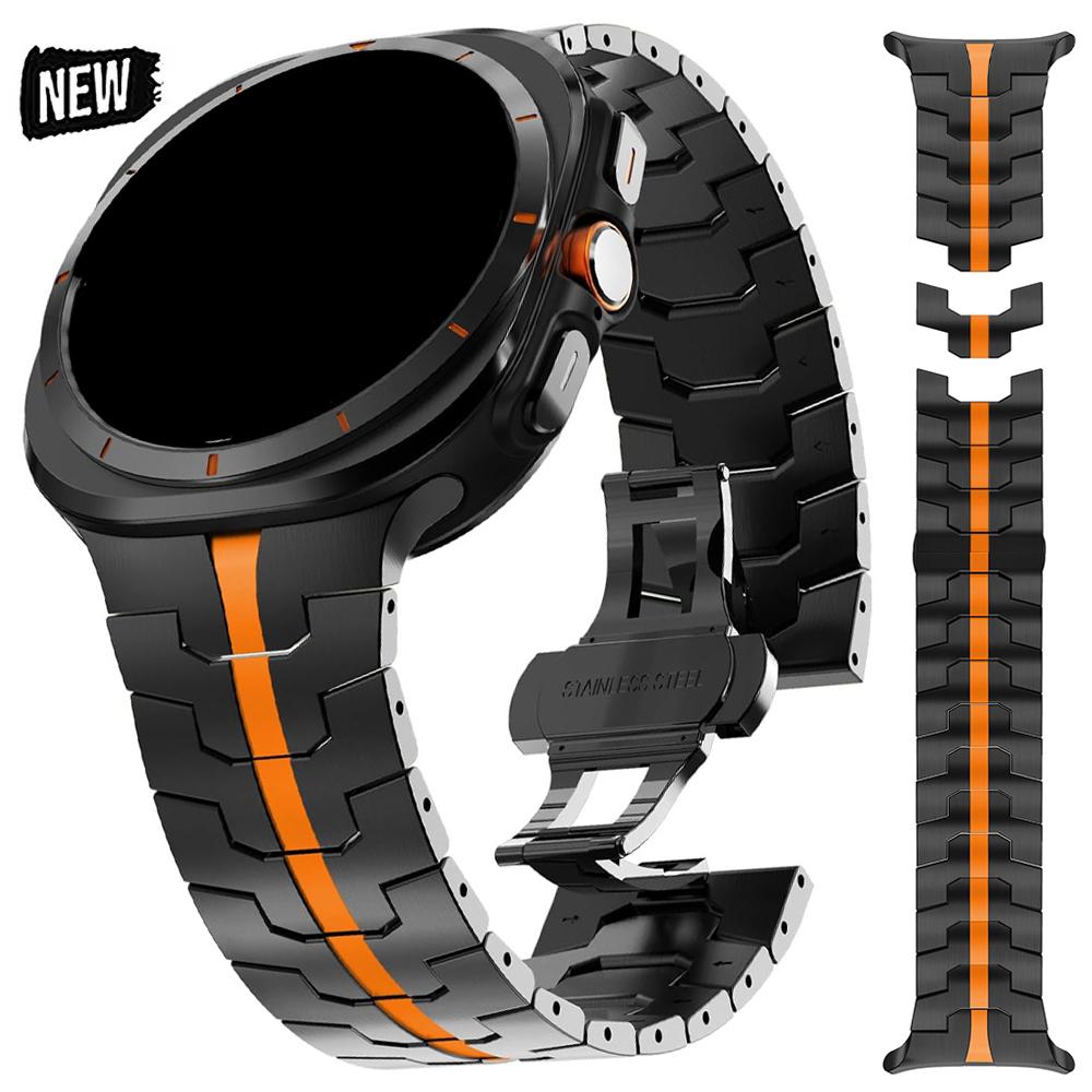 Schwarz Orange Edelstahlarmband für Samsung Galaxy 8 Classic 46mm Ultra 2025 Metallarmband für Galaxy 8 44mm 40mm Ultra 47mm