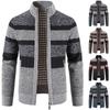 Men's Korean Style Thickened Velvet Knit Cardigan - Plus Size, Stand Collar, Color Block Woolen Sweater for Winter.